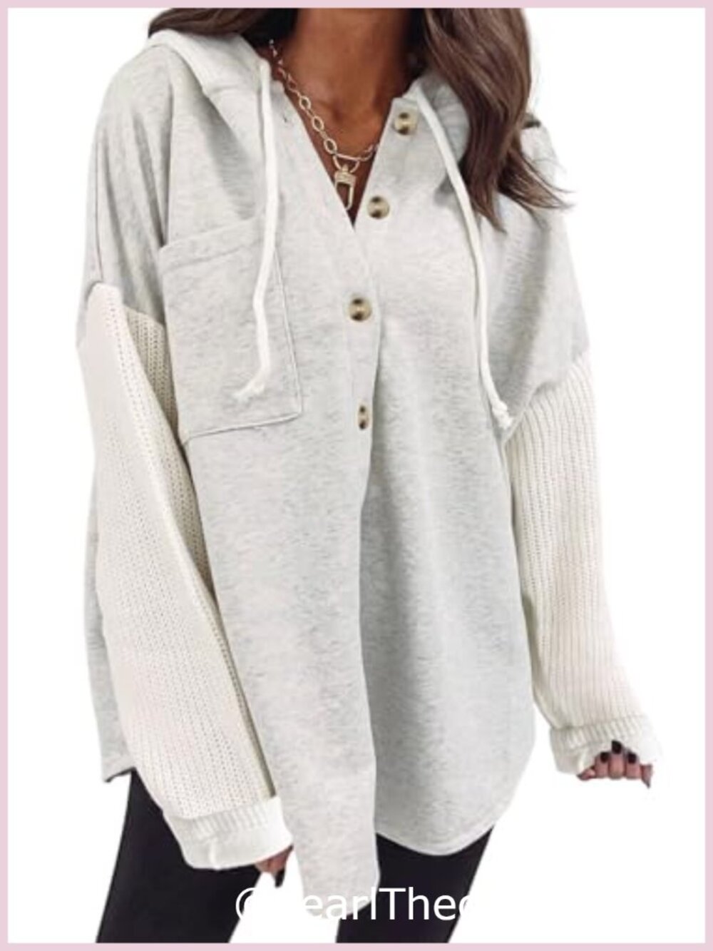 Oversized Hooded Sweatshirt Loose Fit Button Hoodie Chest Pocket